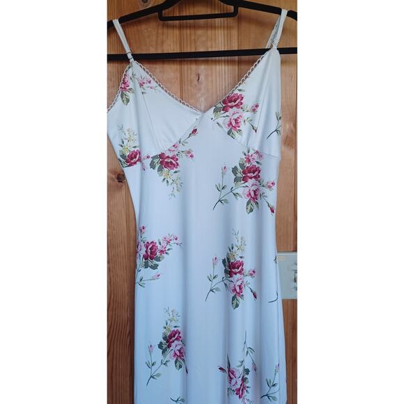 Y2K Baby Doll Maxi Slip Dress Size Small Cream Color Floral Pattern Coquette - Picture 4 of 9